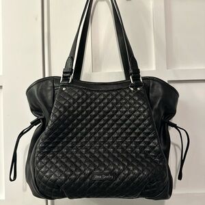 Vera Bradley Quilted Black genuine soft Leather purse Tote bag